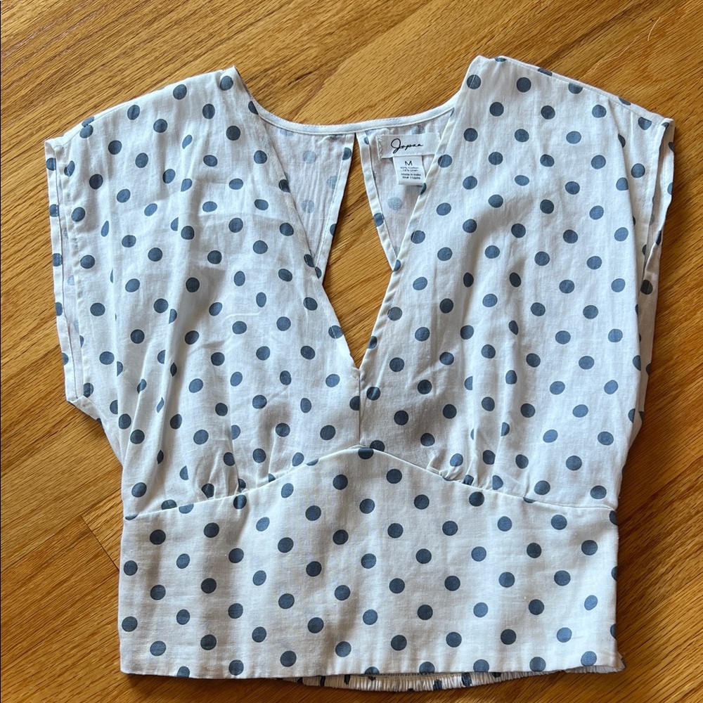 White and Blue Polka Dot Blouse